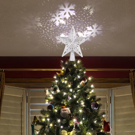 arbre de noel lumineux a projection etoile tempete de neige
