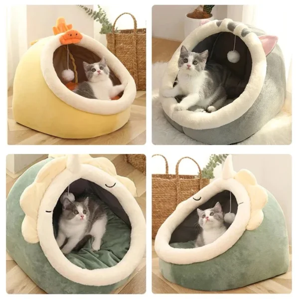 chat mignon cachant un lit de maison confortable et chaleureux 2